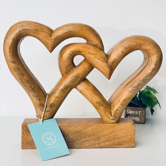 NWT Gorgeous Martha Stewart Handcrafted Heavy Wood Intertwined Heart Sculpture - Picture 13 of 13
